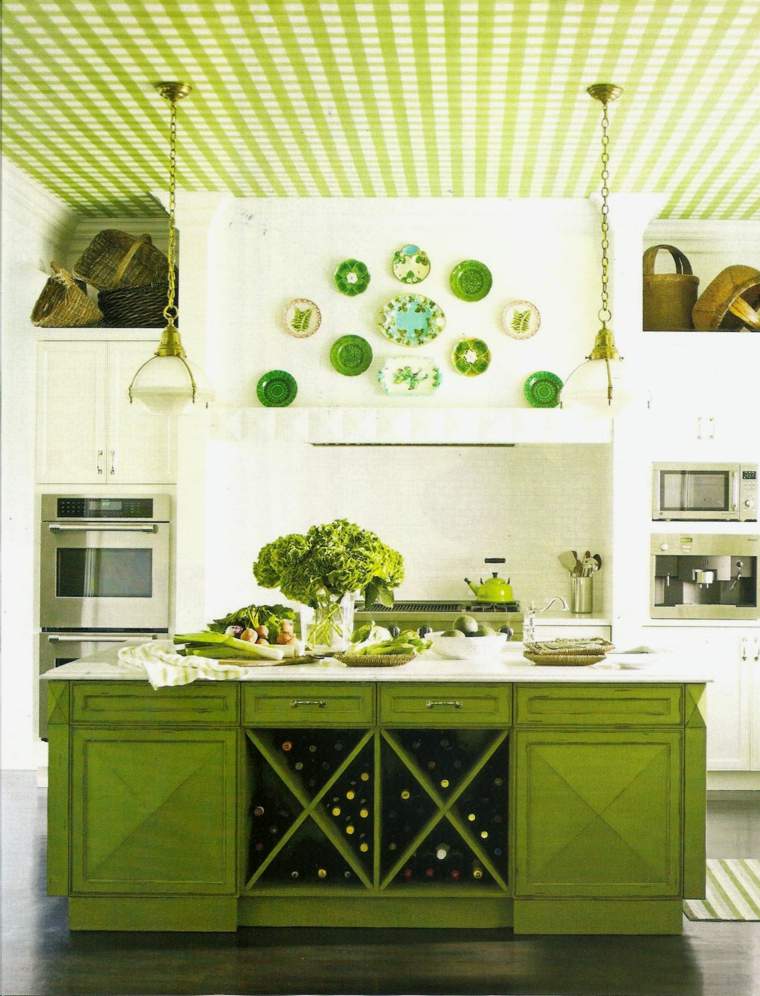 kitchen green khaki idea ceiling wall deco central island