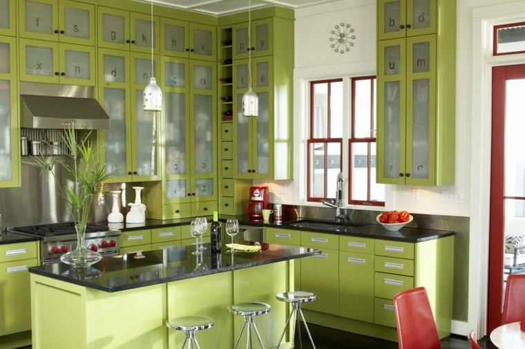 kitchen-green light-design-island-black