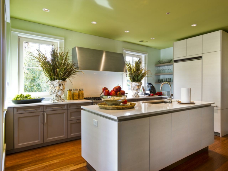 kitchen ceiling-green-green-design-island-central-white-modern