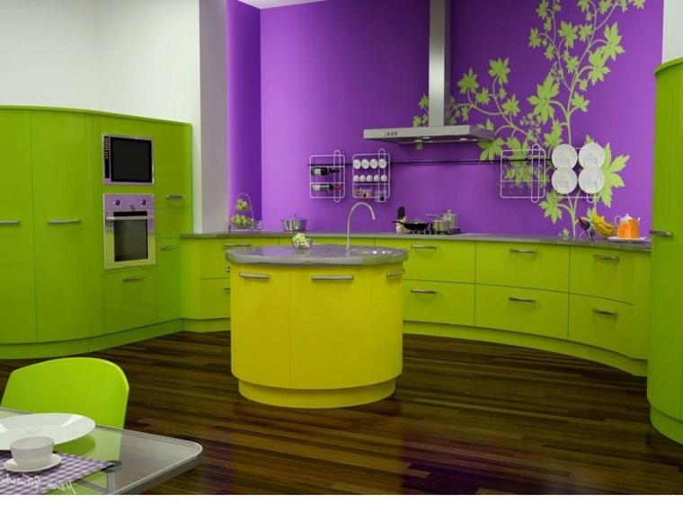 modern kitchen design color purple lime parquet