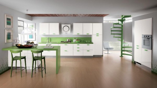 designer kitchens accent green Scavolini