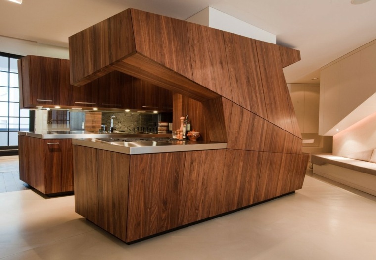 reka bentuk futuristik dapur kayu kontemporari