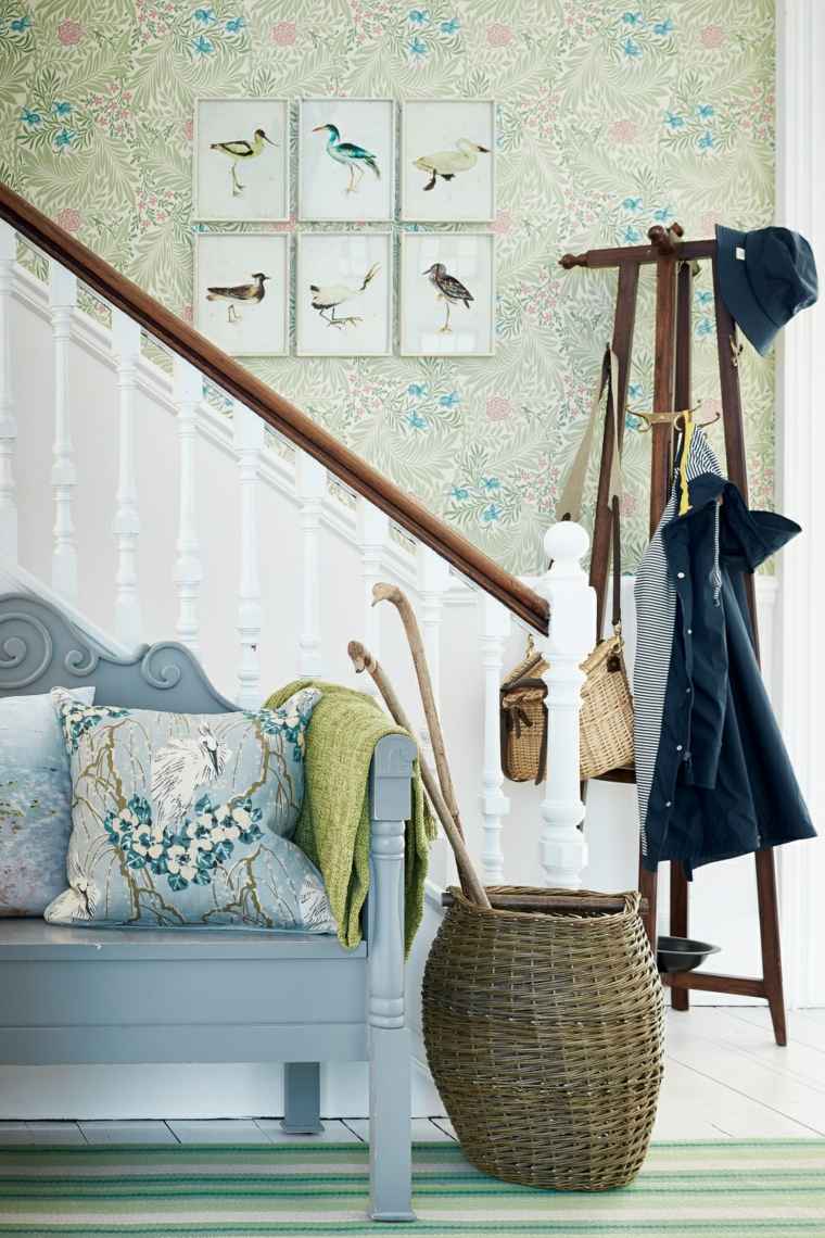 deco stairway cage floral wallpaper