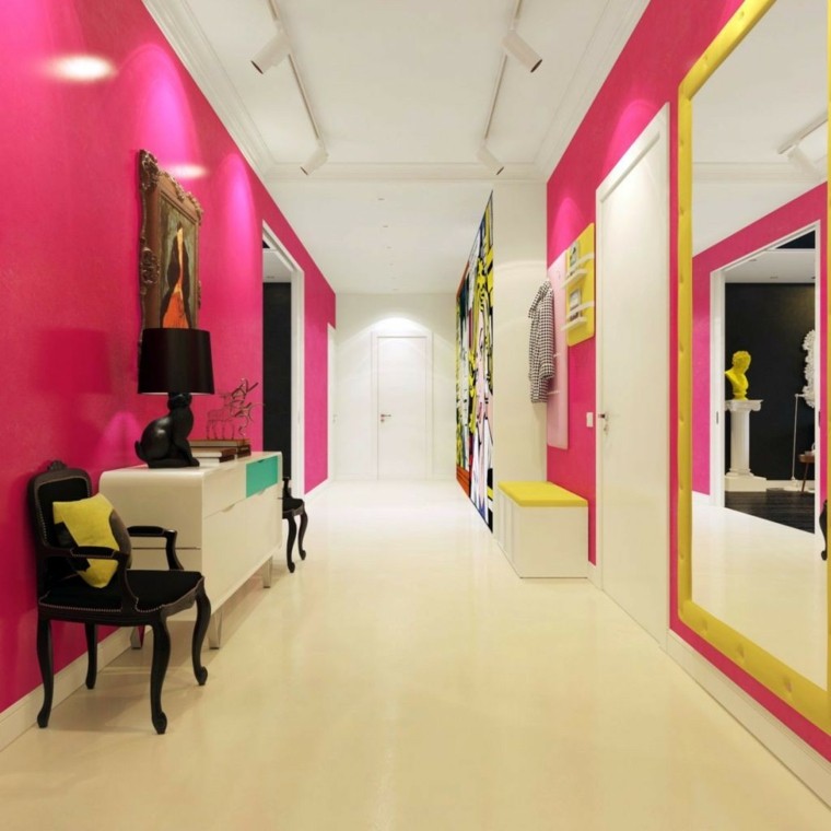 korridor innredning rosa vegger