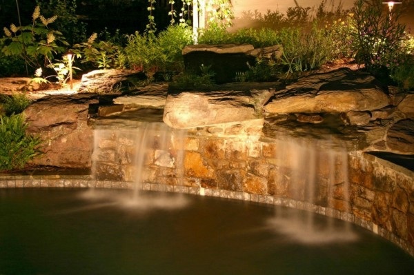 lighting garden waterfall