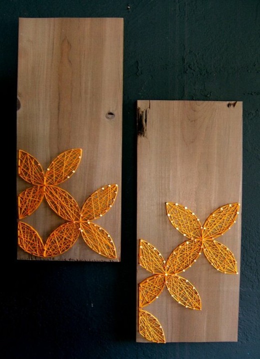 home decorations flowers strings on wooden boards