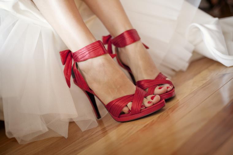 white wedding decor and red shoes - trend-heels-contrast