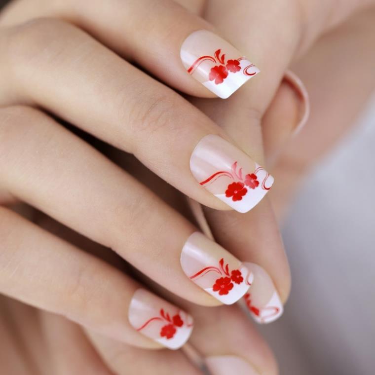 Deco perkahwinan putih dan merah-perancis-manicure-bunga-tender