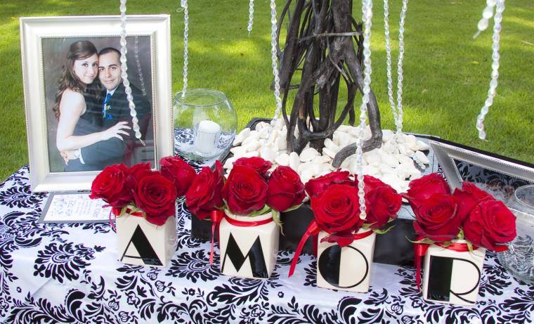 Deco perkahwinan putih dan merah-idea jadual-roses-photo-frame