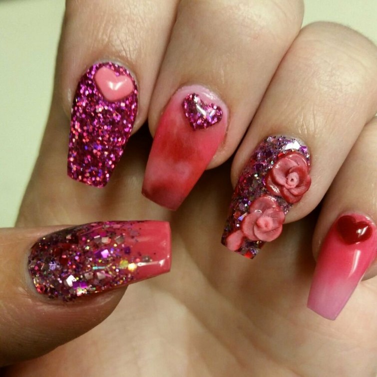 deco nail flowers heart