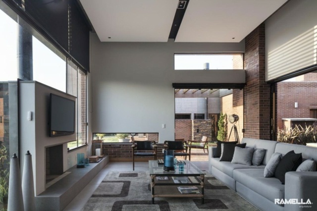 gray brick living room decor