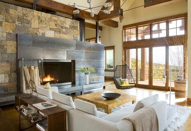 deco-living room-rustic-walls-stone-couch-corner-white-table-wood-low deco rustic living room