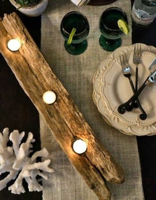 deco table candle holder wood