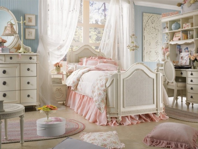 dekorasjon-rom-girl-Shabby-Chic-hvit-rosa