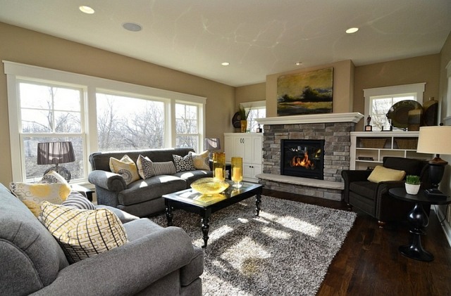 interior decoration window gray stay fireplace