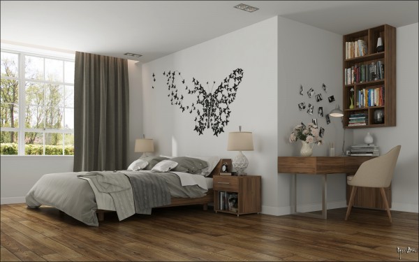 original wall decoration bedroom with beautiful parquet