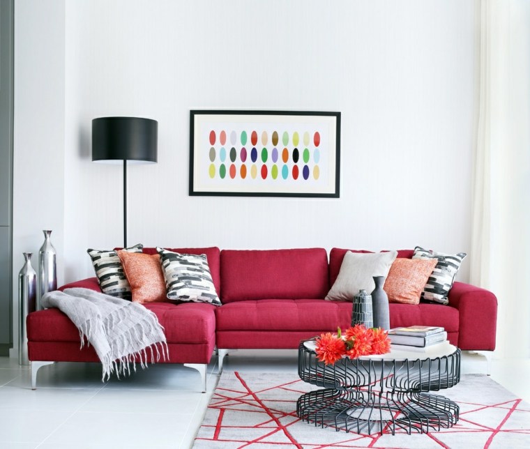 contemporary living room decoration red sofa