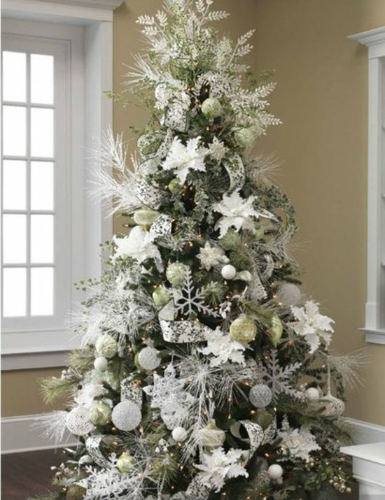 decoration-fir-christmas-balls-golden-silver-snowflakes-white decoration christmas tree