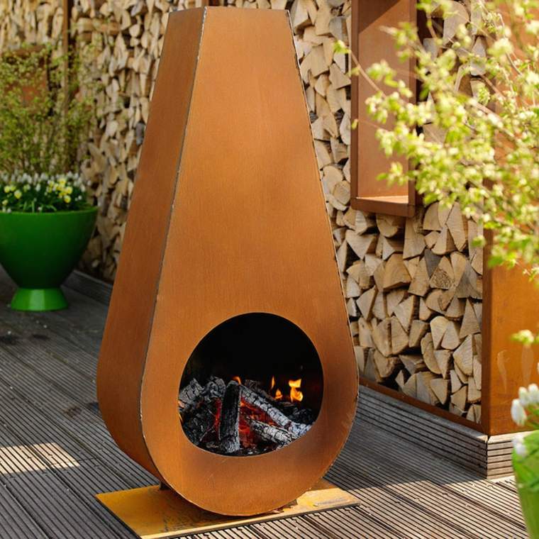 corten steel outdoor fireplace