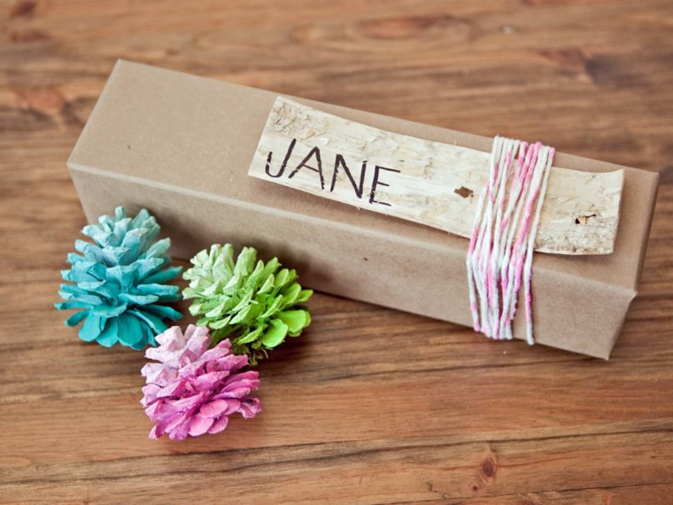 pinecones colored blue green blue idea string