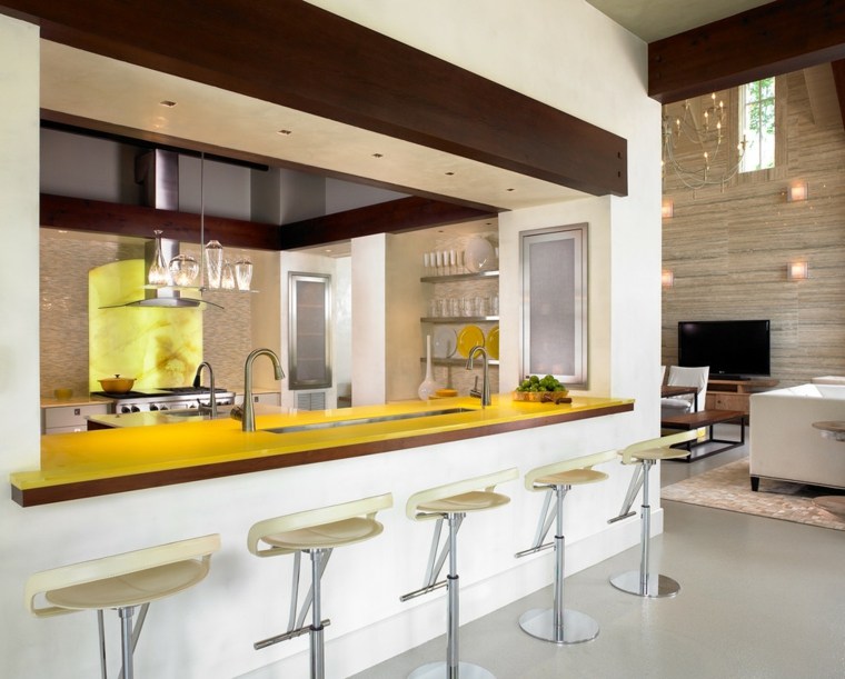 deco bar kitchen white yellow