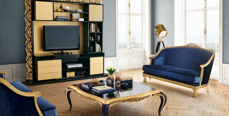 Salon deco Baroque dore blue