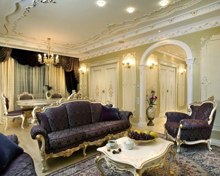 baroque decoration living room furniture purple golden