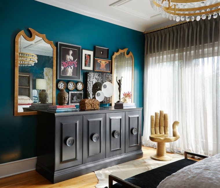 baroque deco moden ruang tamu dinding biru