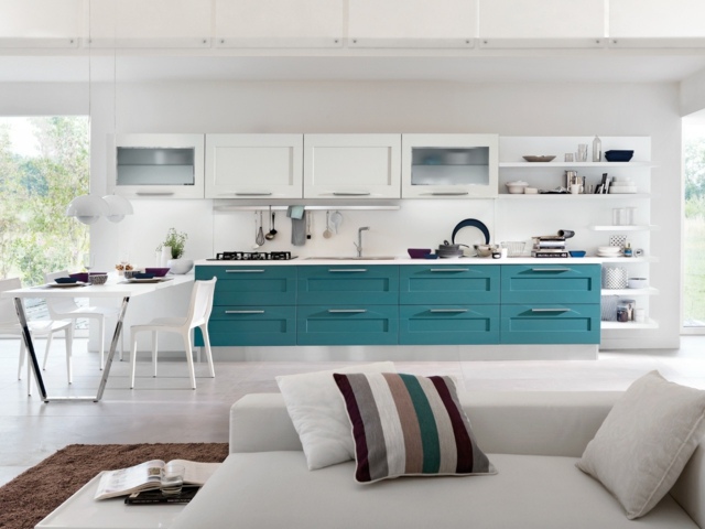 white blue kitchen deco