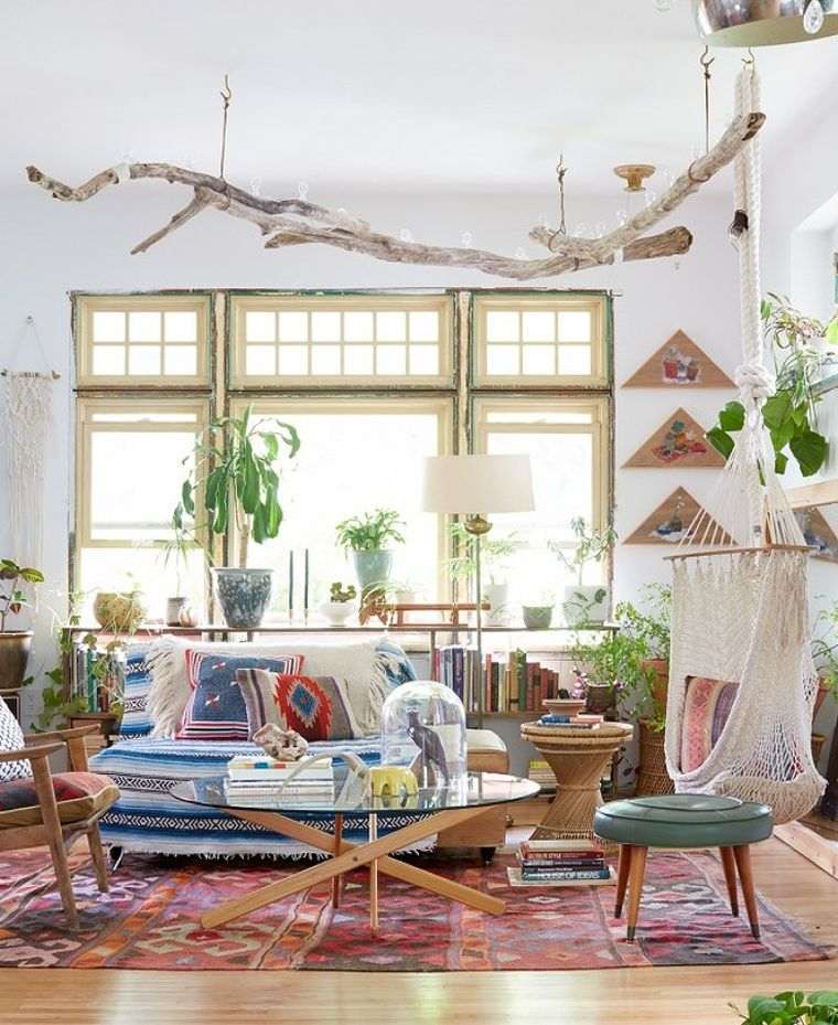 cawangan idea kayu tinggal hiasan ruang gaya gaya bohemian chic