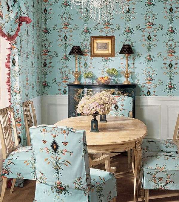 deco countryside floral motifs blue