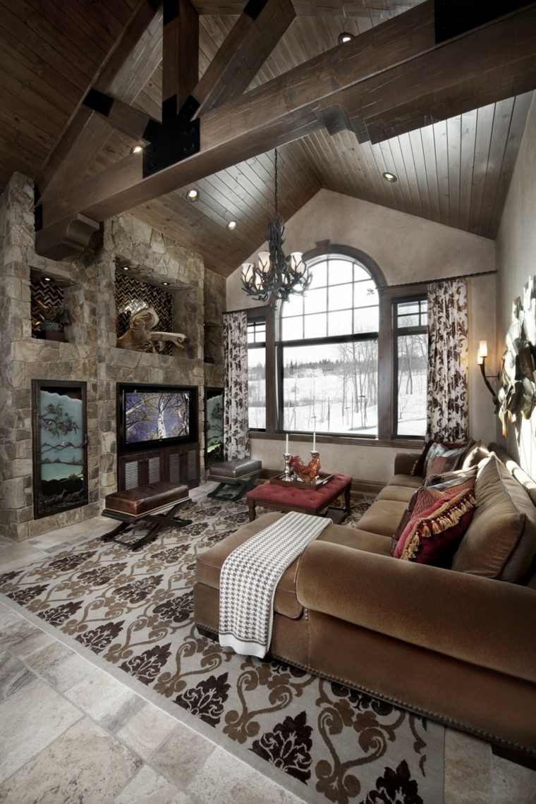 deco chalet stone wood exposed beams cold atmosphere