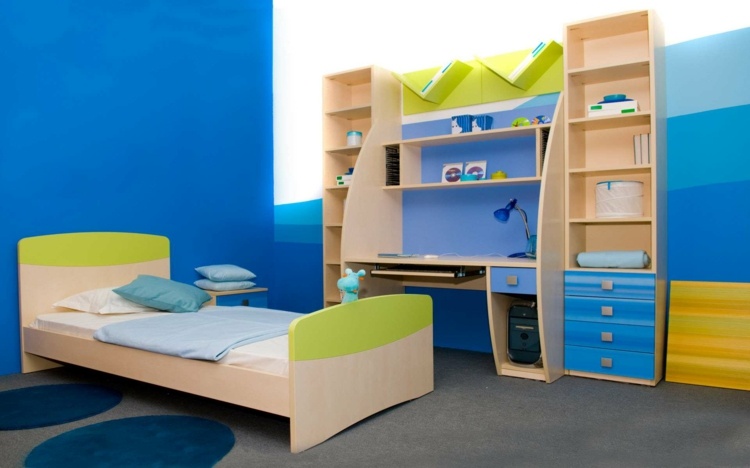 deco room teen boy blue green