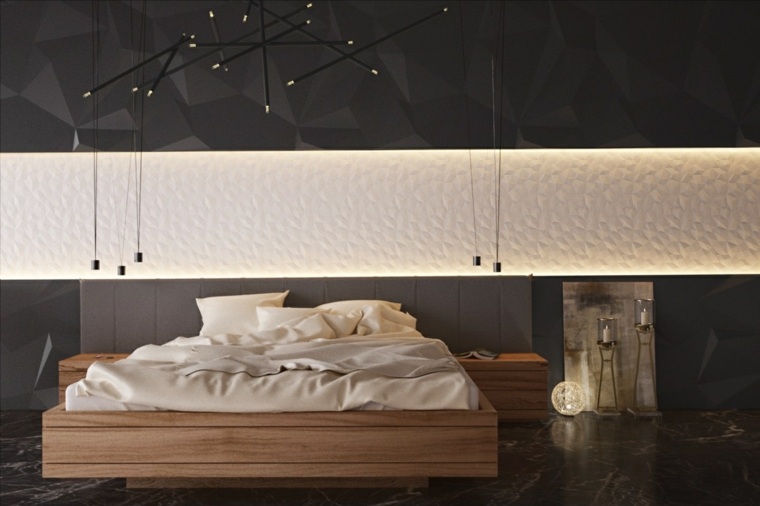 black and white design interior idea frame bed wood fixture suspension