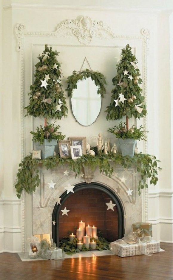 deco fireplace greenery candles