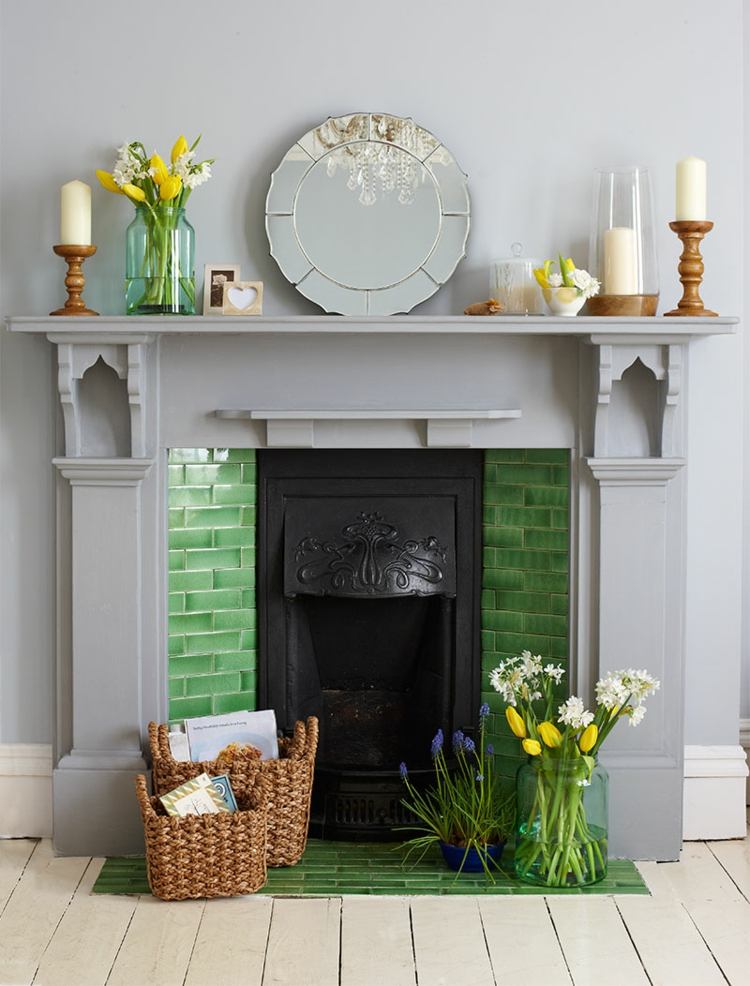 deco fireplace summer flowers