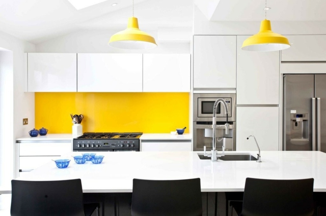 yellow white kitchen deco