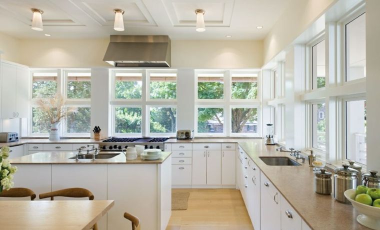 layout of large contemporary white kitchen