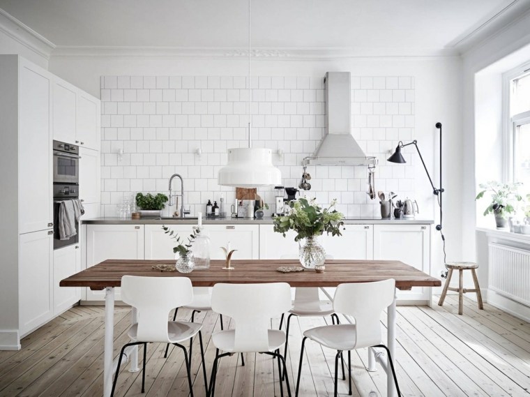 white kitchen scandinavian wooden floor