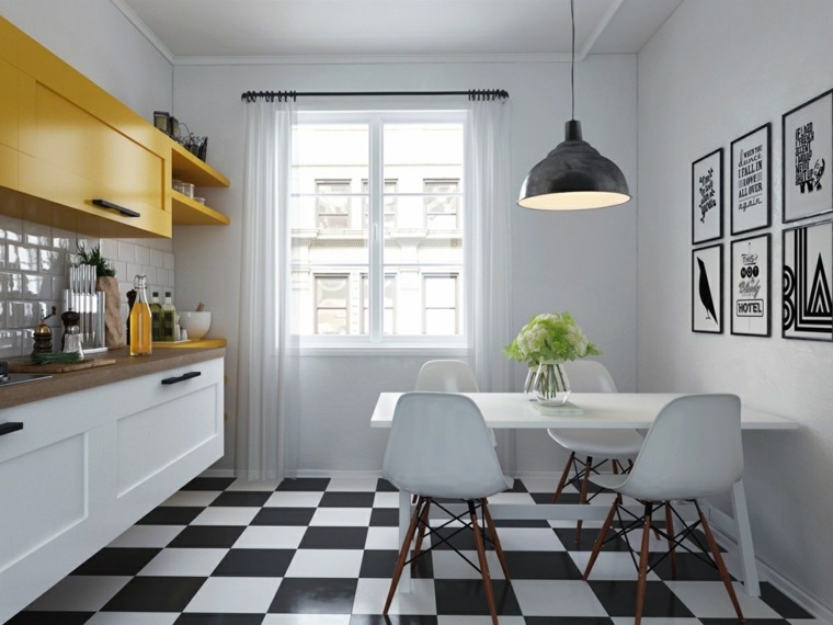 decor white kitchen scandinavian floor black white