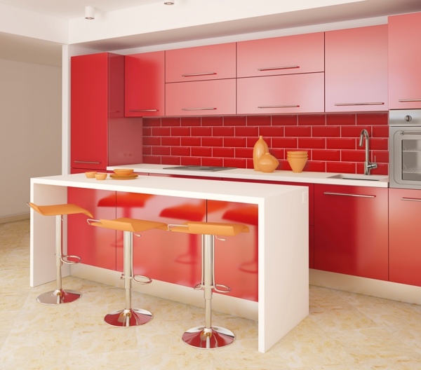 modern kitchen red white