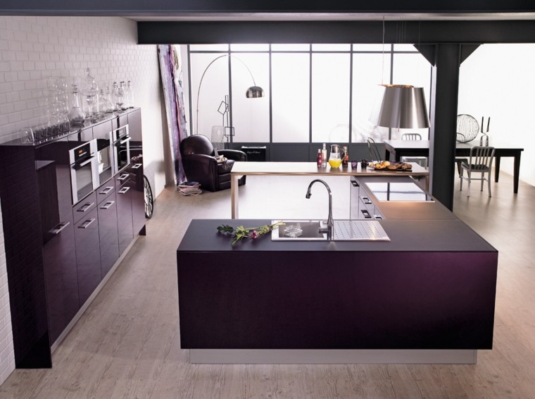 kitchen eggplant color islet central modern design