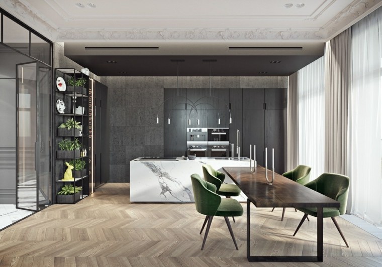 deco kitchen marble black furniture amenagement dining area design