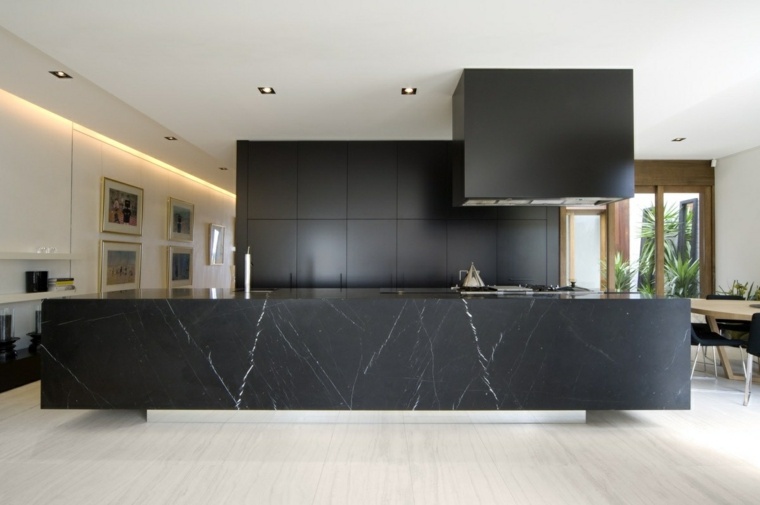 deco idea marble kitchen black big central modern island