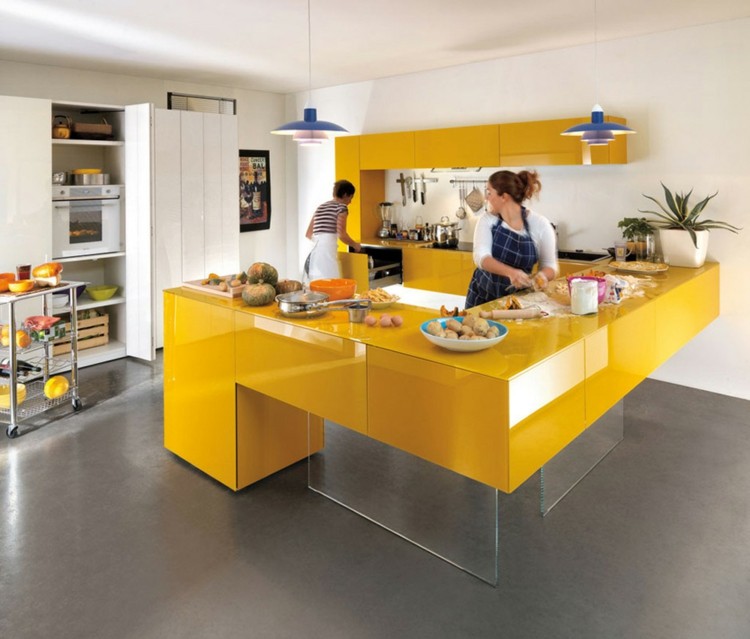 deco kitchen furniture yellow gray floor