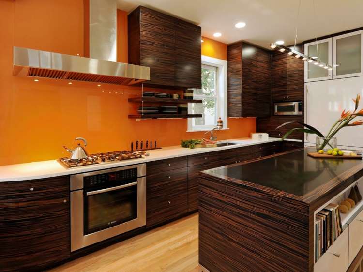 orange wall kitchen deco