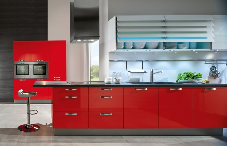 idea of ​​deco gray kitchen and red island modern