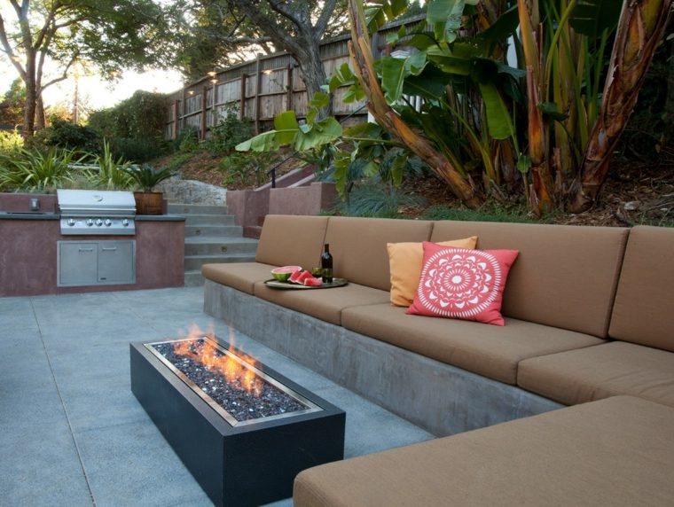 outdoor dining area garden fireplace