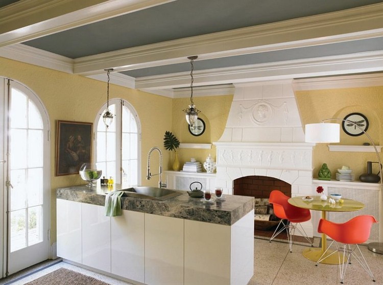 deco kitchen retro yellow gray