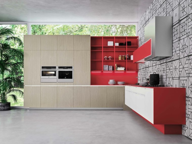 deco kitchen red wood